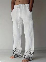 Men's Casual Pattern Printed Loose Wide Leg Trousers Side Pocket Pants