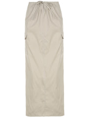 Y2K Maxi Cargo Skirts Drawstring Waist Casual Stylish Pleated Skirts