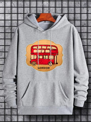 London Double Decker Bus Print Hoodie for Men
