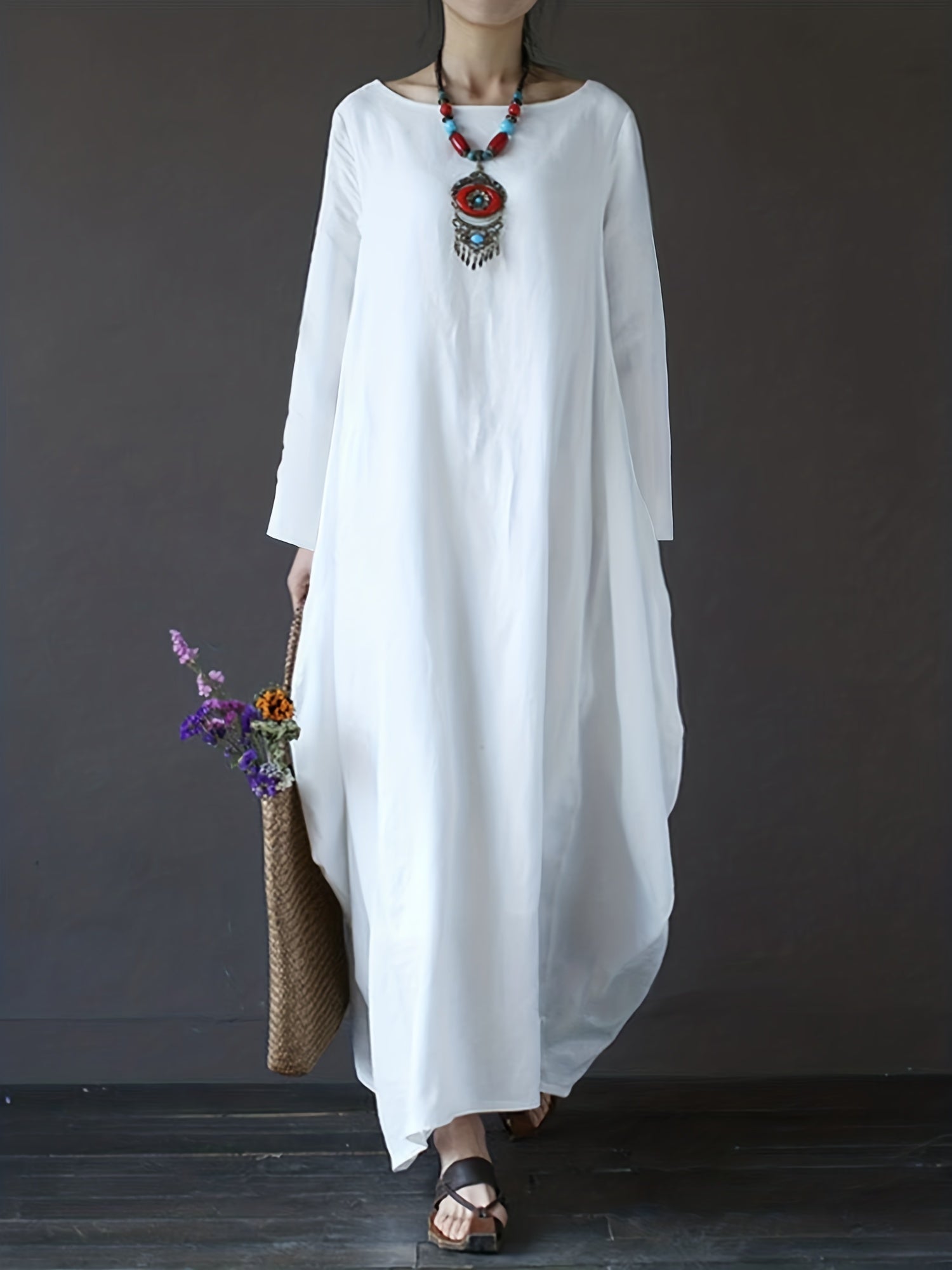 Solid Long Sleeve Baggy Maxi Dress