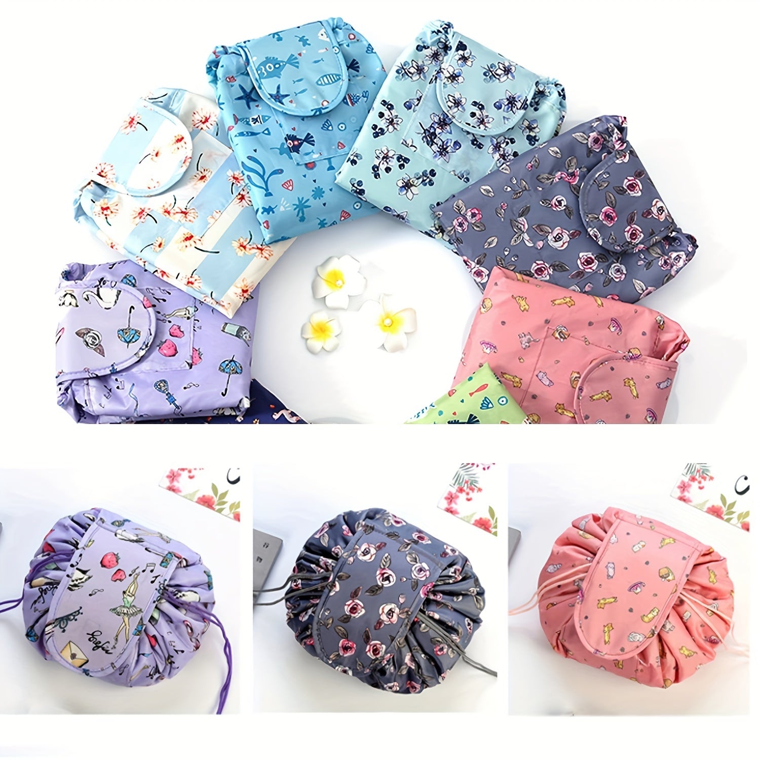 Lazy Drawstring Cosmetic Pouch Bag Portable Makeup Toiletry Kit Organizer