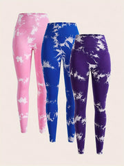3pcs Tie Dye Yoga Pants High Stretch Leggings Women's Activewear