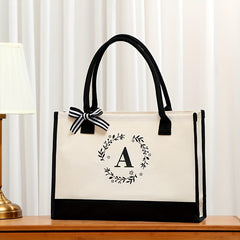 Letter Plant Print Tote Bag Large Capacity Shopping Bag