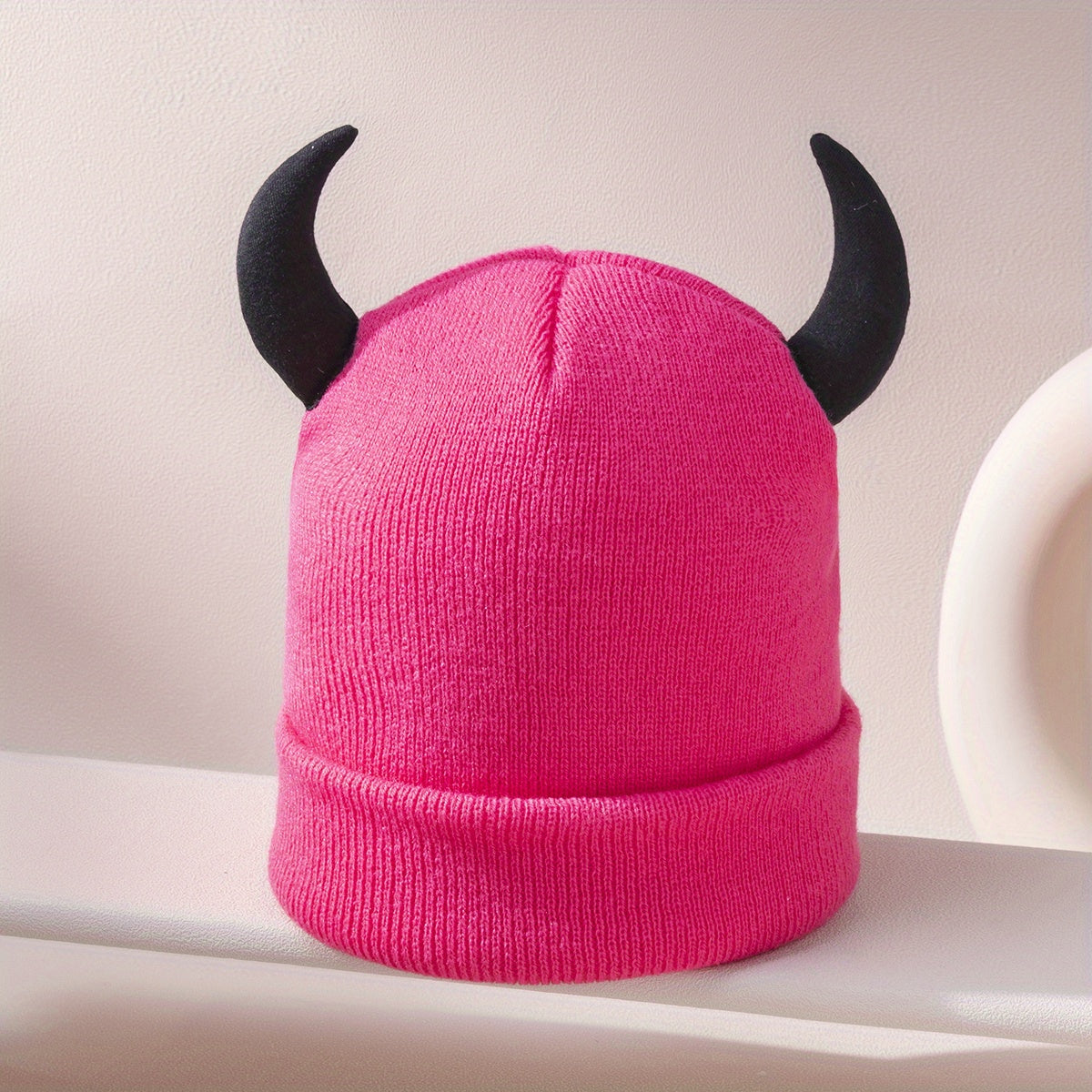 Cartoon Horn Soft Beanie Unisex Knit Hat Skull Cap Warm Beanies