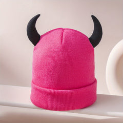 Cartoon Horn Soft Beanie Unisex Knit Hat Skull Cap Warm Beanies
