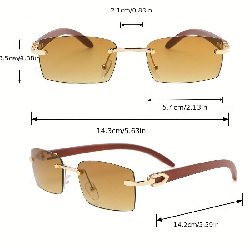 Rimless Sunglasses Retro Rectangle Metal Sun Shades UV400