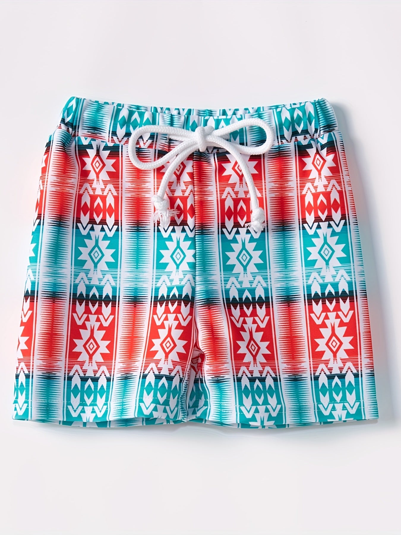 Boys Swim Trunks Vertical Stripe Print Elastic Waist Beach Pants