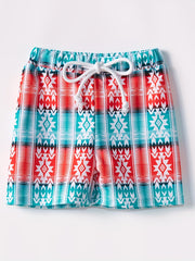 Boys Swim Trunks Vertical Stripe Print Elastic Waist Beach Pants