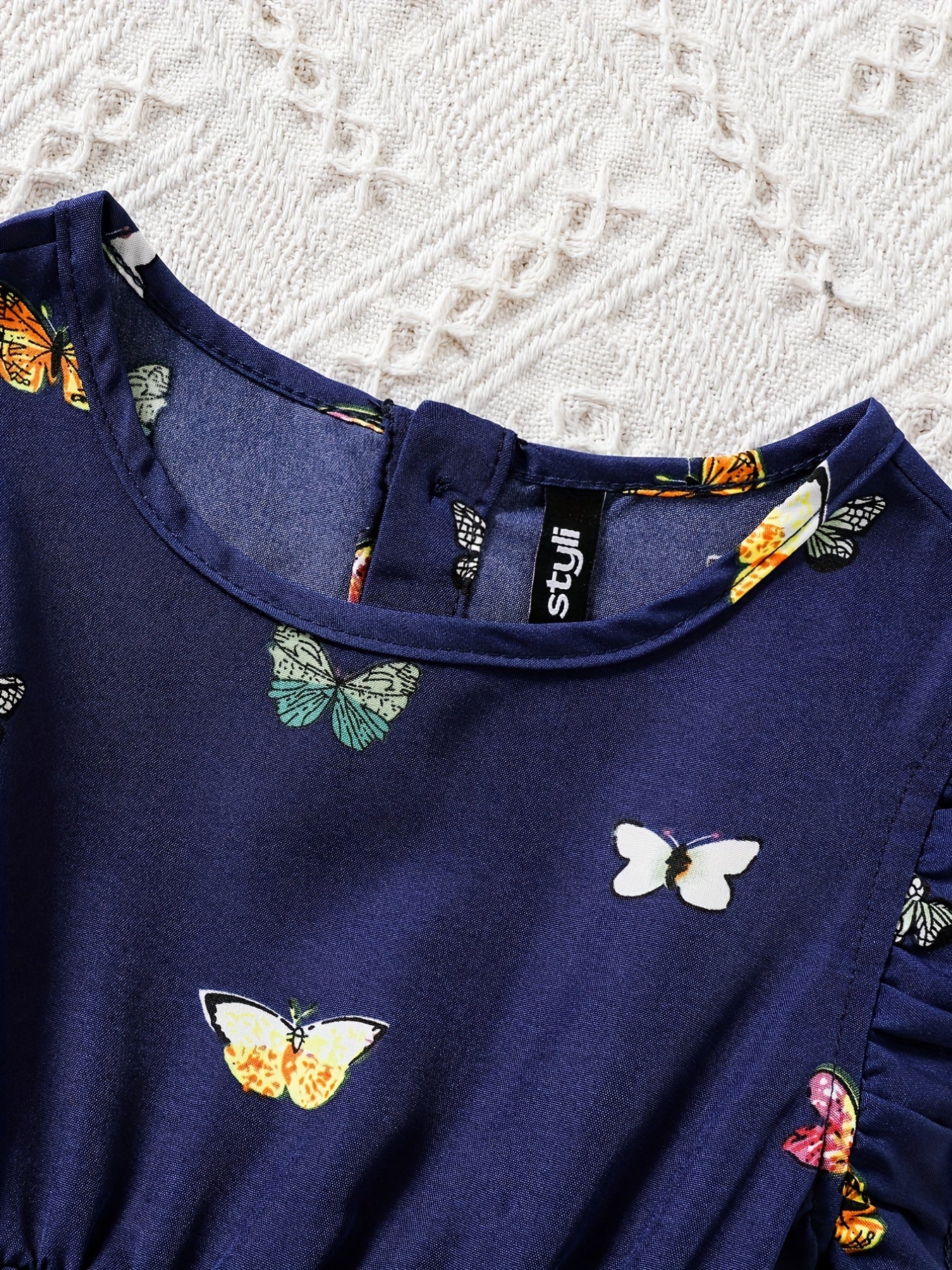Girls Flutter Sleeve Butterfly Print A Line Tiered Casual Dress