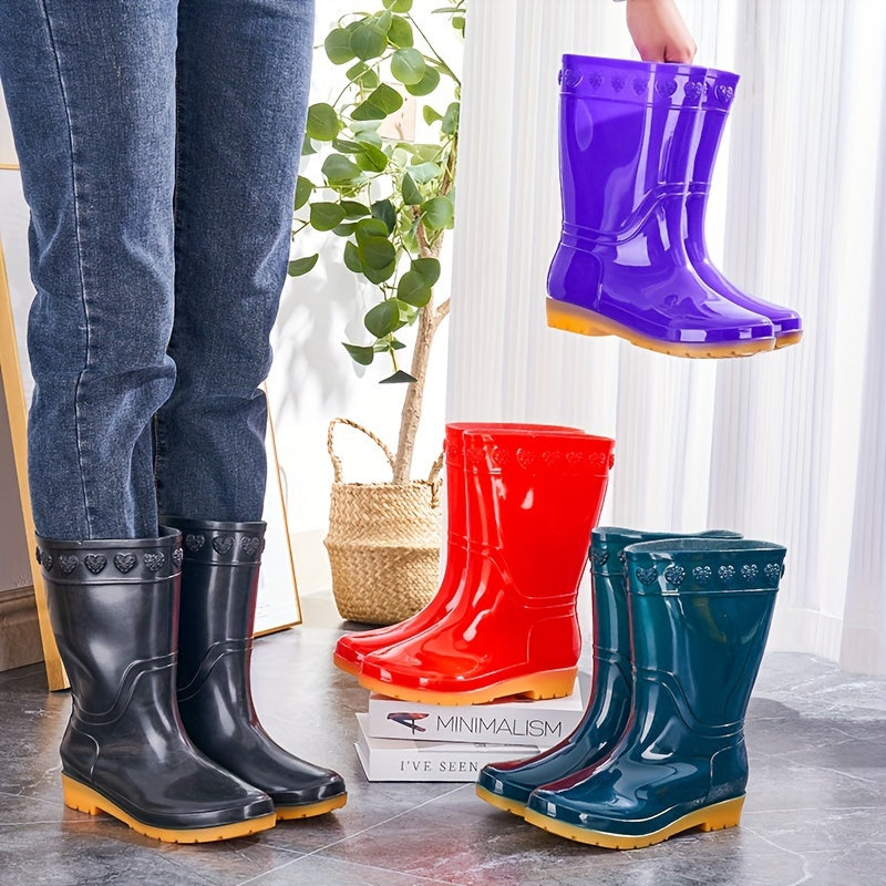 Women's Slip On Rain Boots Waterproof Mid Calf Boots