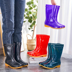 Women's Slip On Rain Boots Waterproof Mid Calf Boots
