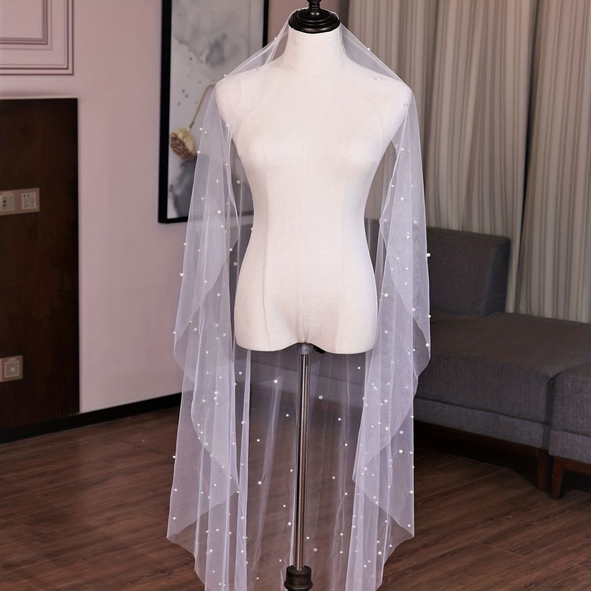 Baroque Wedding Veil With Comb Bride Cathedral Veil Faux Pearl