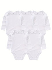 5Pcs Spring Autumn Unisex Long Sleeve Baby Boy Girl Bodysuits Cotton