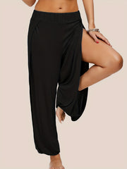 Solid Split Pants Sexy Elastic Waist Long Length Summer Pants Women's Clothing