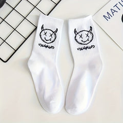 5 Pairs Men's Basketball Crew Socks, Funny Print