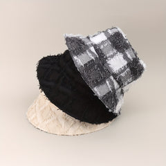 Plaid Block Basin Hat Hip Hop Sunscreen Fishermen Cap For Women