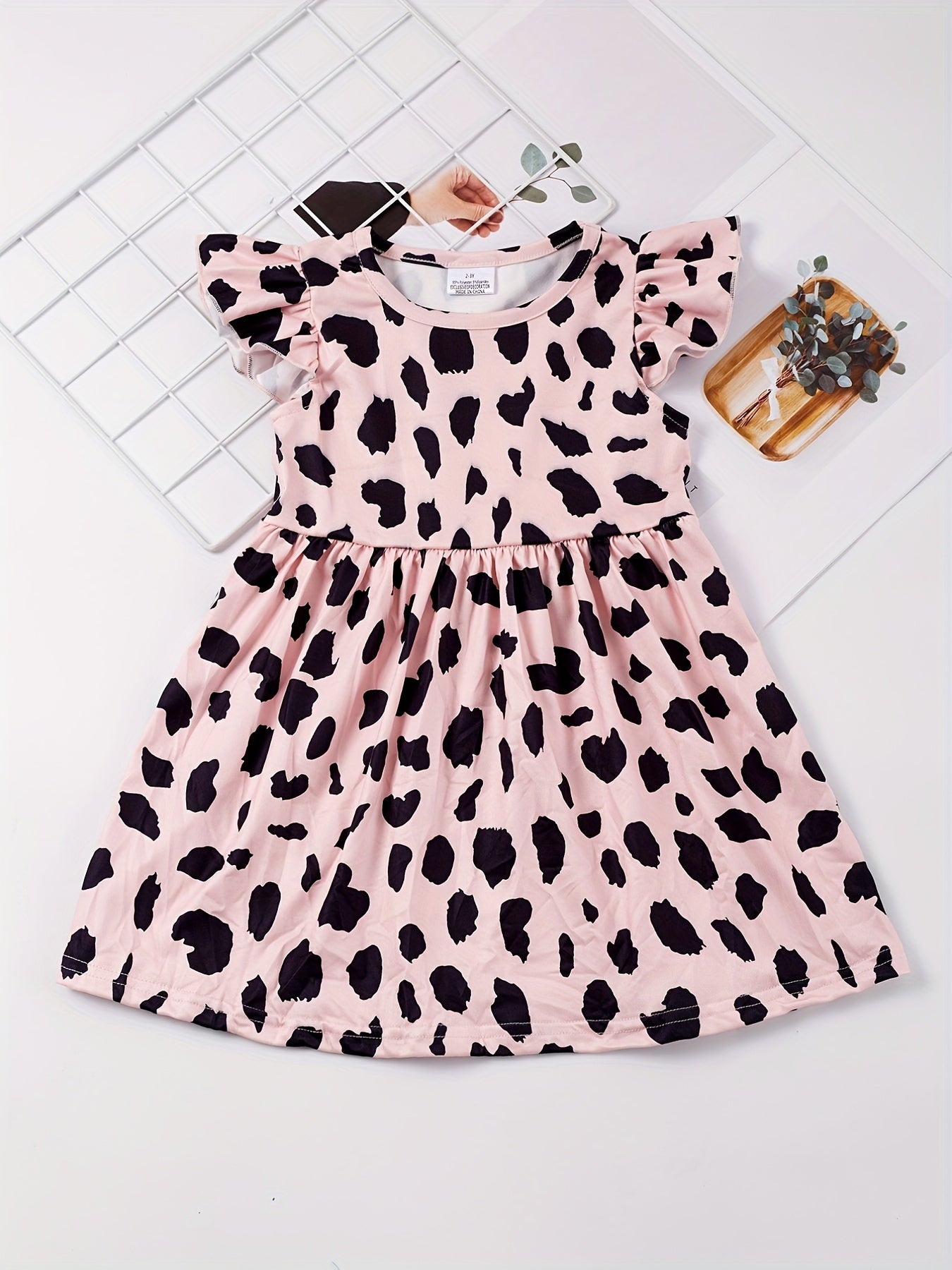 Toddler Girls Leopard Graphic Princess Dress Ruffle Trim