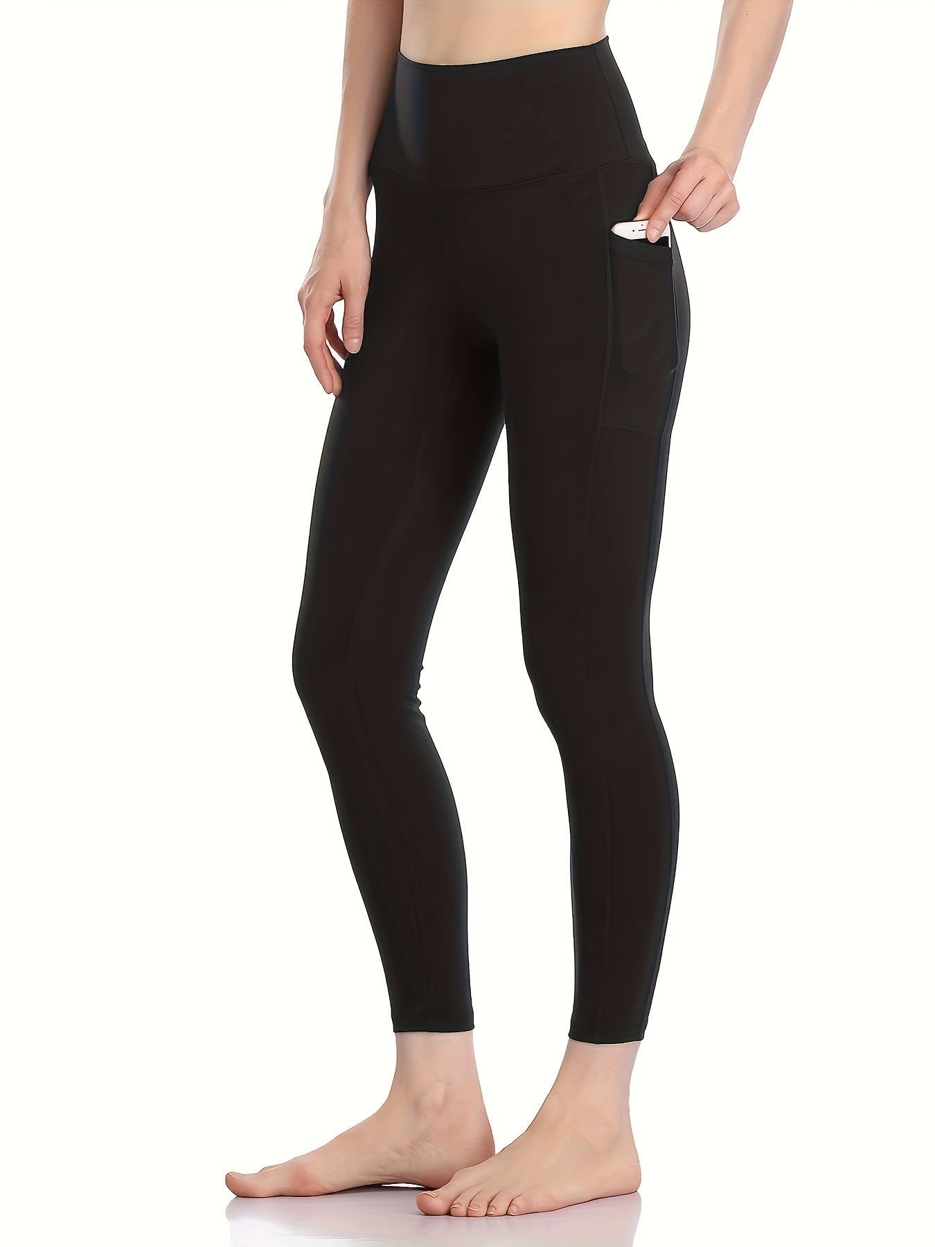 High Waist Yoga Pants Solid Butt Lifting With Pocket Slimming Leggings