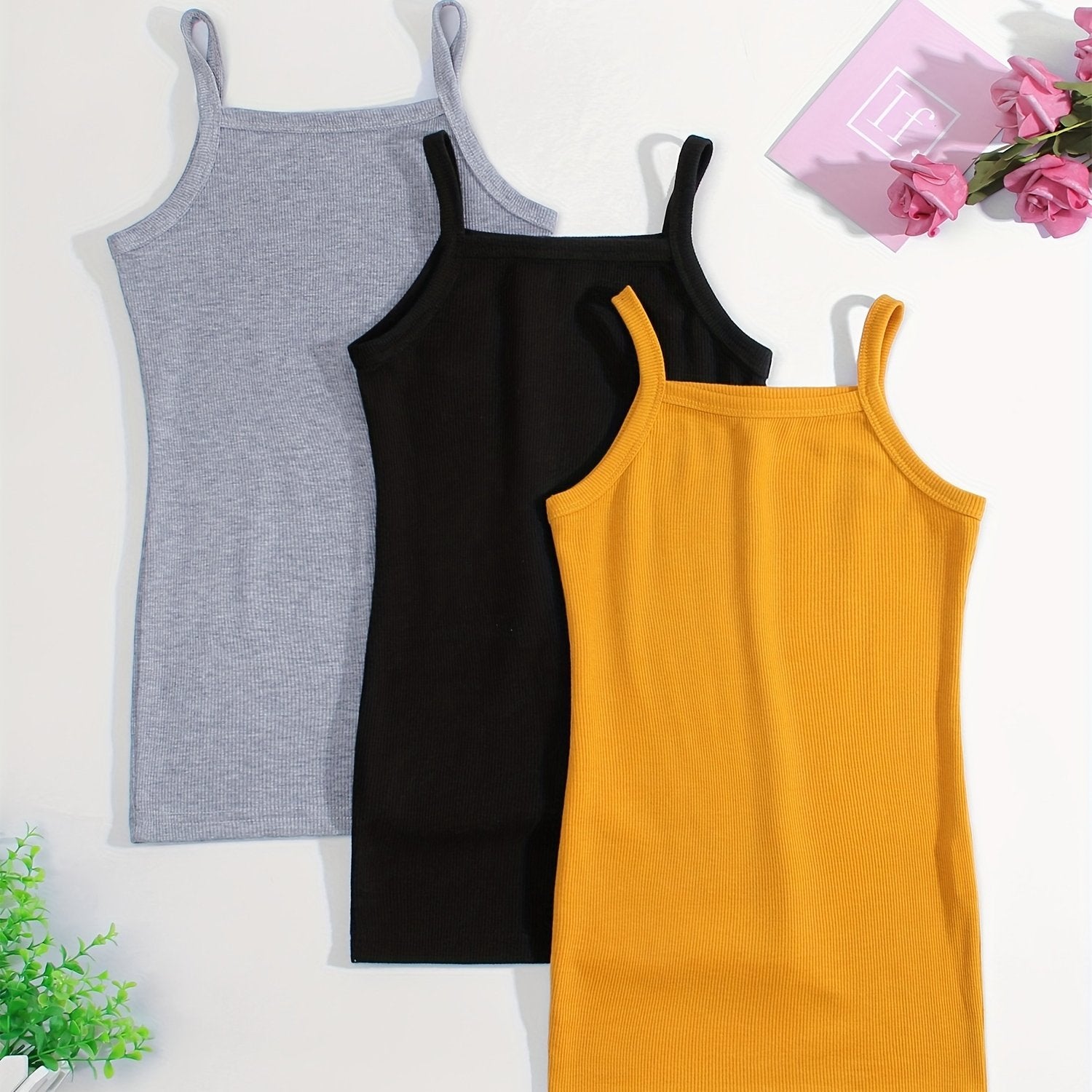 Girl's 3 Piece Ribbed Knit Short Dresses