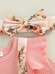 2pcs Baby Girls Floral Onesie & Headband Set Clothes