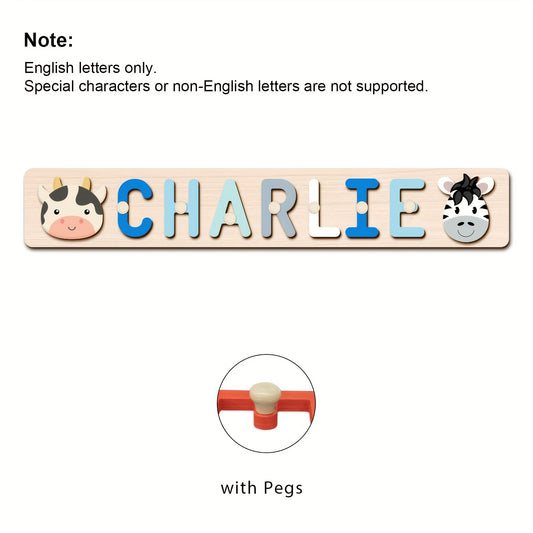 Personalized Wooden Name Puzzle with Animal & Car Designs