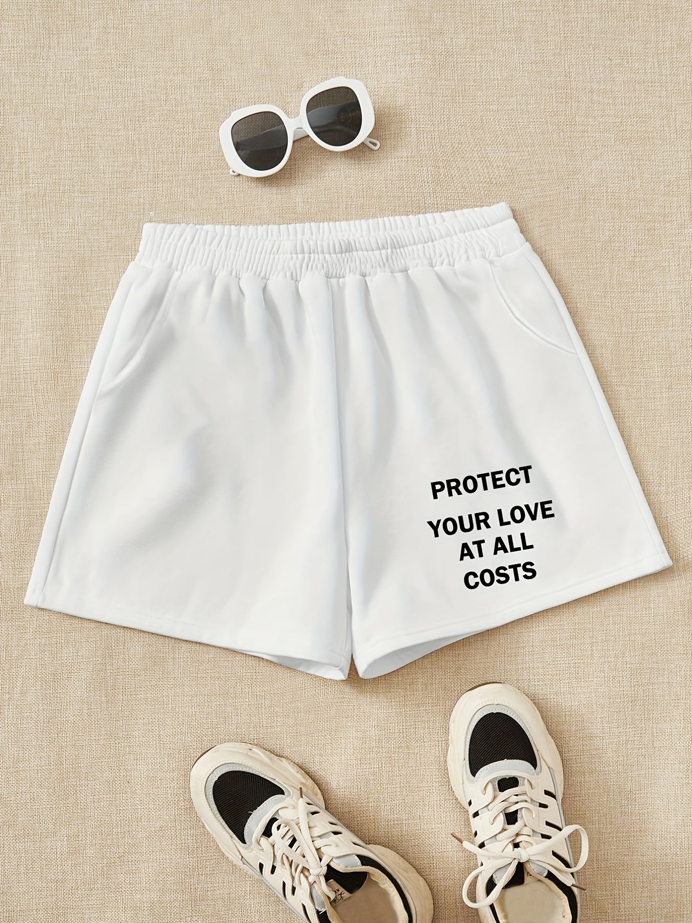 Girls Shorts 'Protect Your Love' Print Casual Sweat Shorts