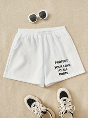 Girls Shorts 'Protect Your Love' Print Casual Sweat Shorts