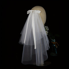 Double Layer Veil With Comb and Bow Bridal Wedding Hair Accessory