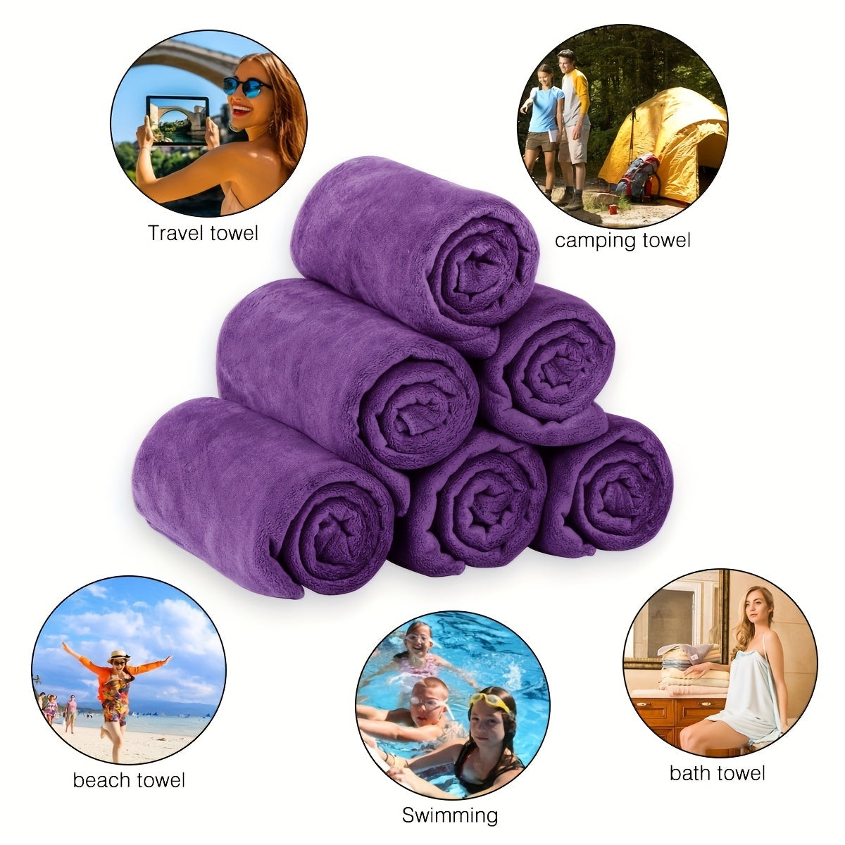 6pcs Microfiber Bath Towel Sets Soft Solid Bath Towel Extra Absorbent Grey