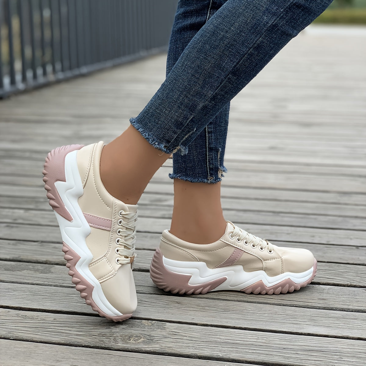Women's Platform Lace Up Sneakers Low Top Faux Leather Shoes