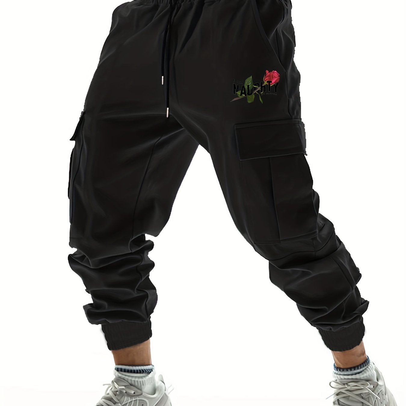 Rose Pattern Cargo Pants Men's Joggers for Spring Summer