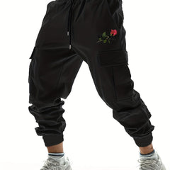 Rose Pattern Cargo Pants Men's Joggers for Spring Summer