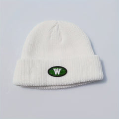 Embroidery Beanie Solid Knit Hat Unisex Windproof Warm Skull Cap