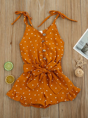 Baby Girls Heart Print Romper Jumpsuit with Belt