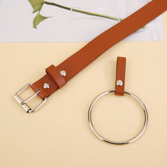 Square Pin Buckle Belt Big Ring Decor Casual Belt for Women