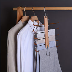 5 in 1 Folding Pants Hanger Solid Wood And Metal Pants Clip