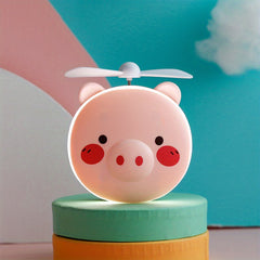 3 in 1 Compact Mirror Fan LED Light USB Rechargeable Cute Dog Head Shape