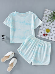 2pcs Girls Tie Dye T-Shirt & Shorts Set Kids Summer Clothes