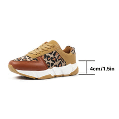 Leopard Print Colorblock Sneakers Lace Up Round Toe Low Top Shoes