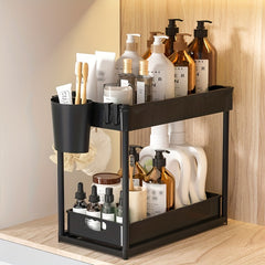 Double Layer Pull Out Shelf for Kitchen Countertop and Under Sink Organization