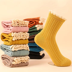 10 Pairs College Style Lace Trim Socks Women's Stockings