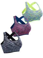3pcs Criss Cross Back Sports Bras Comfy & Breathable Yoga Workout Tank Bra