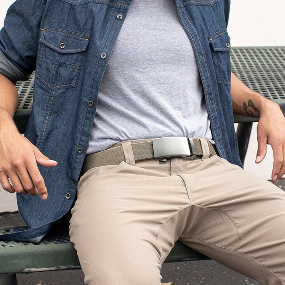 Men's Business Nylon Belt w/ Rectangle Buckle - Gift for Him