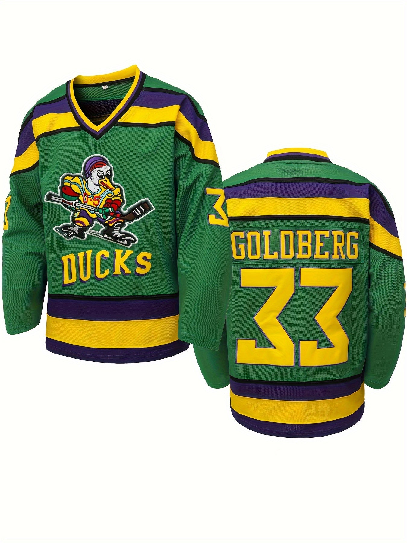 Men's Green Ducks Embroidery Hockey Jersey