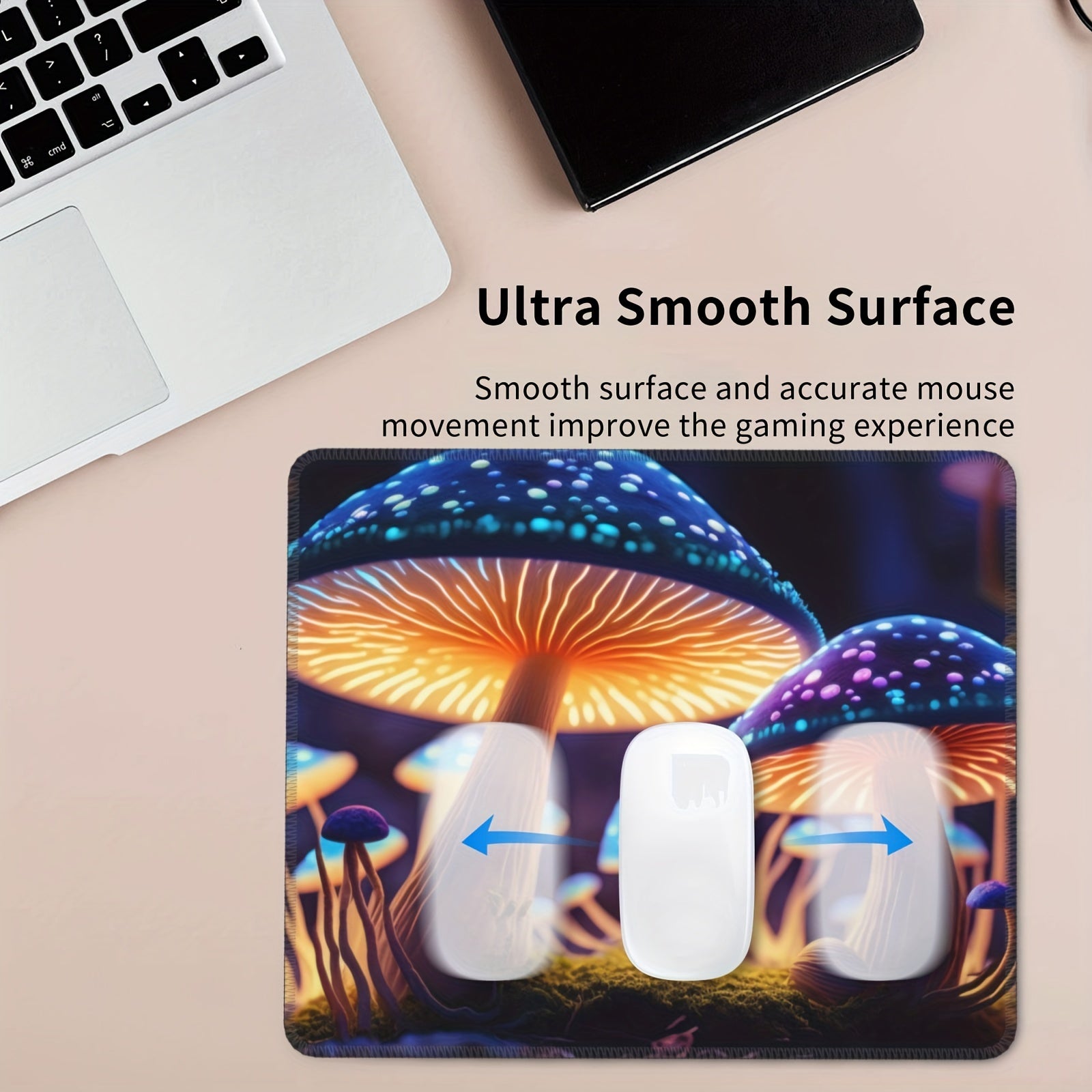 Mushroom Pattern Square Mouse Pad 20x24cm for Games Home Office Rubber Border