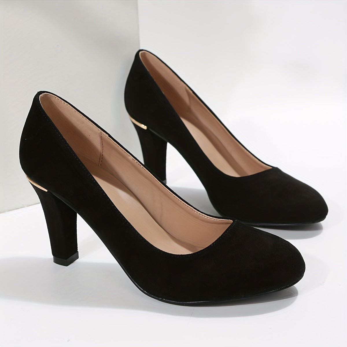 Metallic Block Heels Slip On Work Shoes Comfortable Dress Pumps