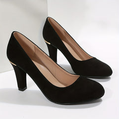 Metallic Block Heels Slip On Work Shoes Comfortable Dress Pumps