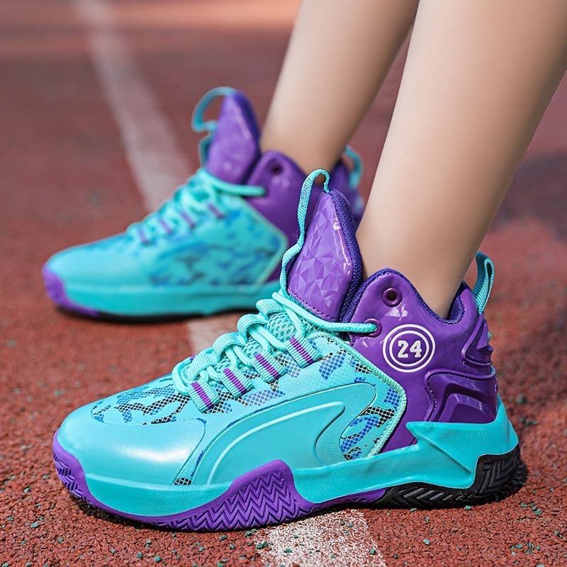 Boy's Block Basketball Shoes Non Slip Sneakers, Lace Up, Indoor Outdoor Training