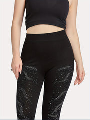 Floral Rhinestone Skinny Leggings Women's Clothing