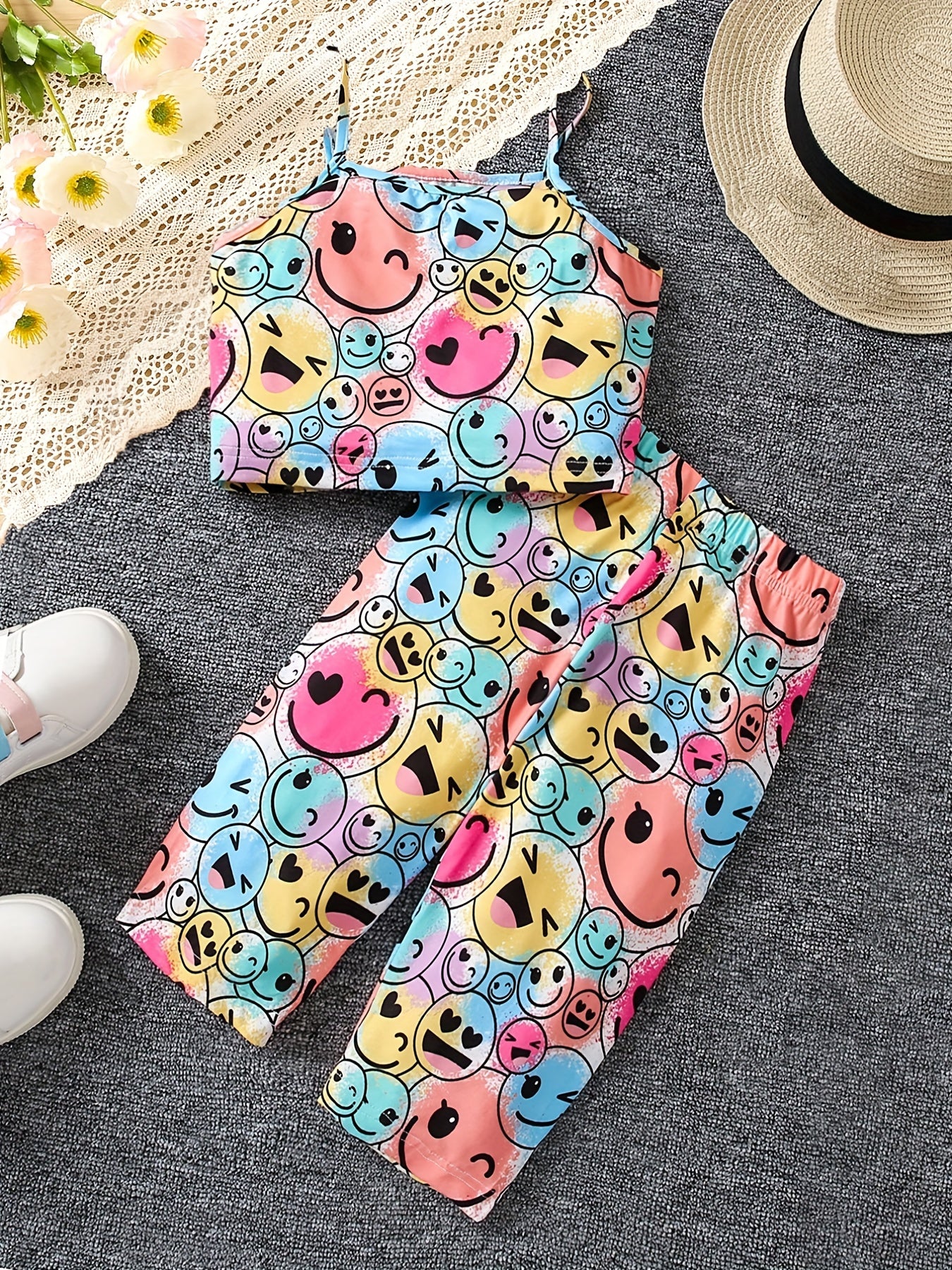 Girls Colorful Bear Tank Top and Long Pants Set
